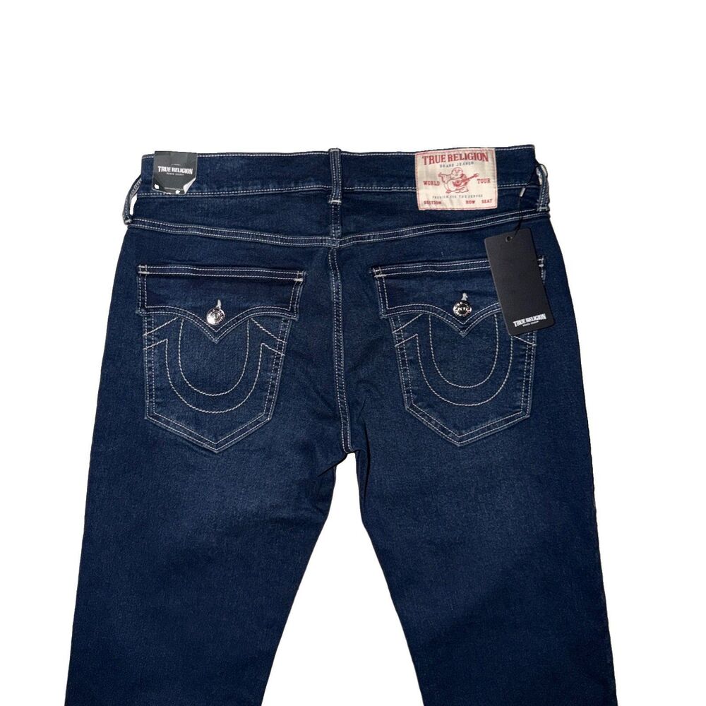 TRUE RELIGION Rocco Relaxed Skinny Jeans Mens 32x32 Dark Wash Flap Pocket Blue